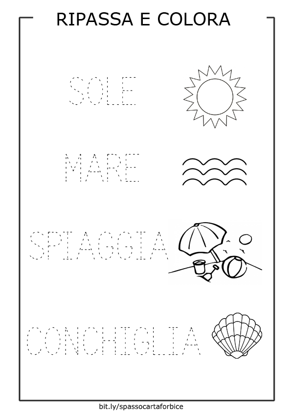 parole tratteggiate stampatello maiuscolo estate mare