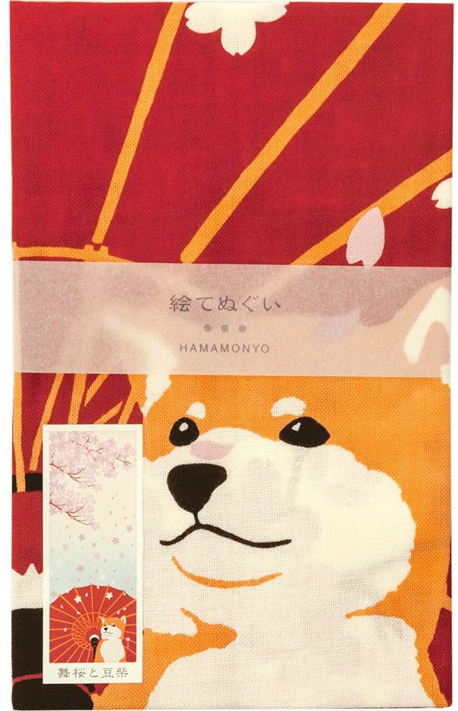 idee regalo giapponese asciugamano con inu shiba e i fiori di ciliegio